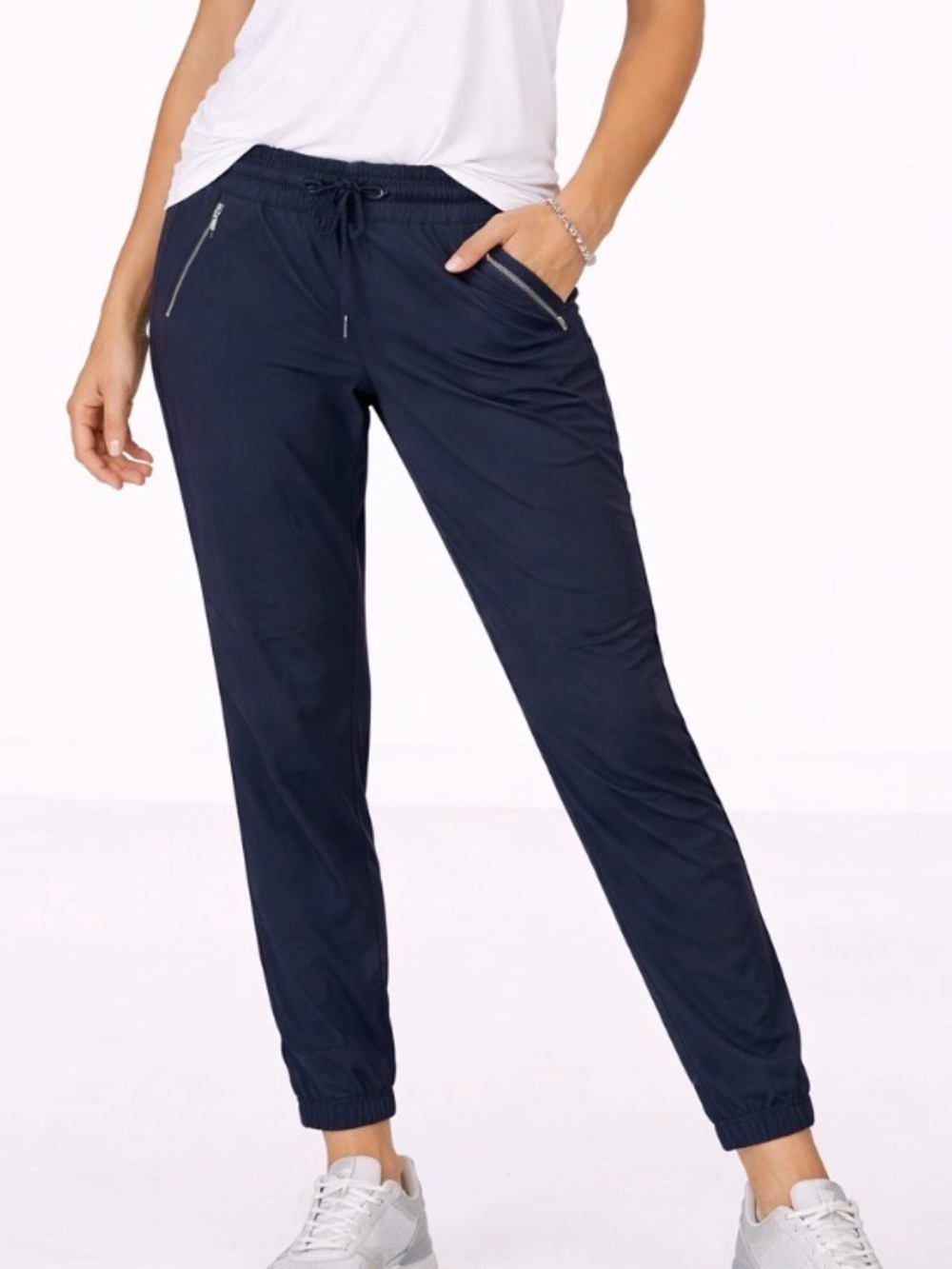 Athleta jogger pants black nylon zip pockets pull on SZ 14